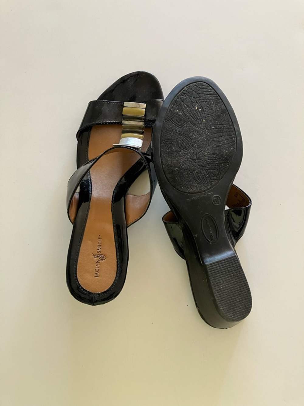 Jaclyn Smith Black Patent Leather Sandal Size 9.5